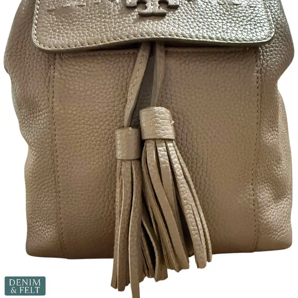 Tory Burch Sand McGraw Leather Backpack w/‎ Tassel Detail, Adjustable Straps